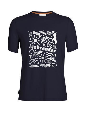 Men's Icebreaker Tencel Cotton Short Sleeve Origins T Shirts Midnight Navy | CA 1768HAPK